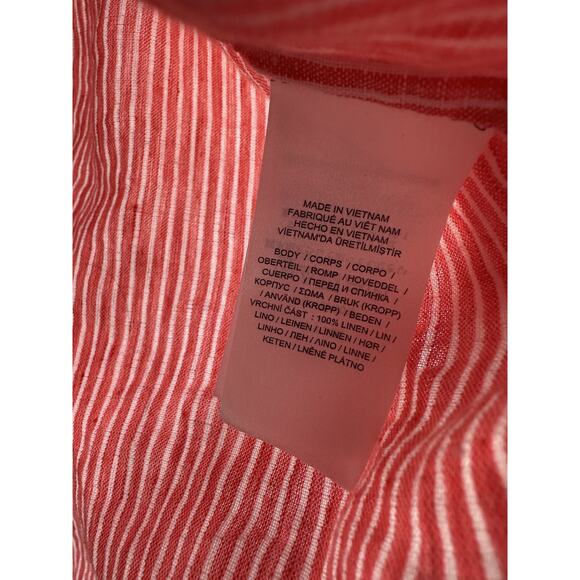 Lauren Ralph Lauren Striped Tie-Front Linen Shirt Red White Women's Plus Size 3X - Picture 9 of 10